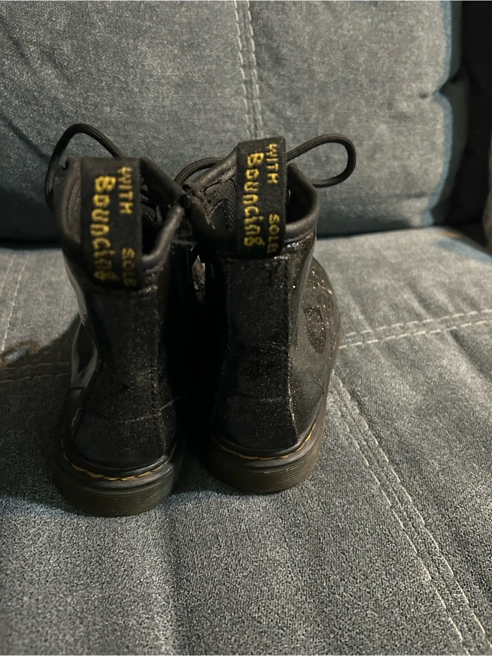 Dr. Martens Black Glitter Lace-Up Kids Boots